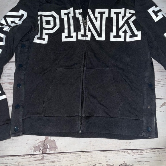 VS Pink Black and White logo zip up hoodie size LG - Picture 3 of 7